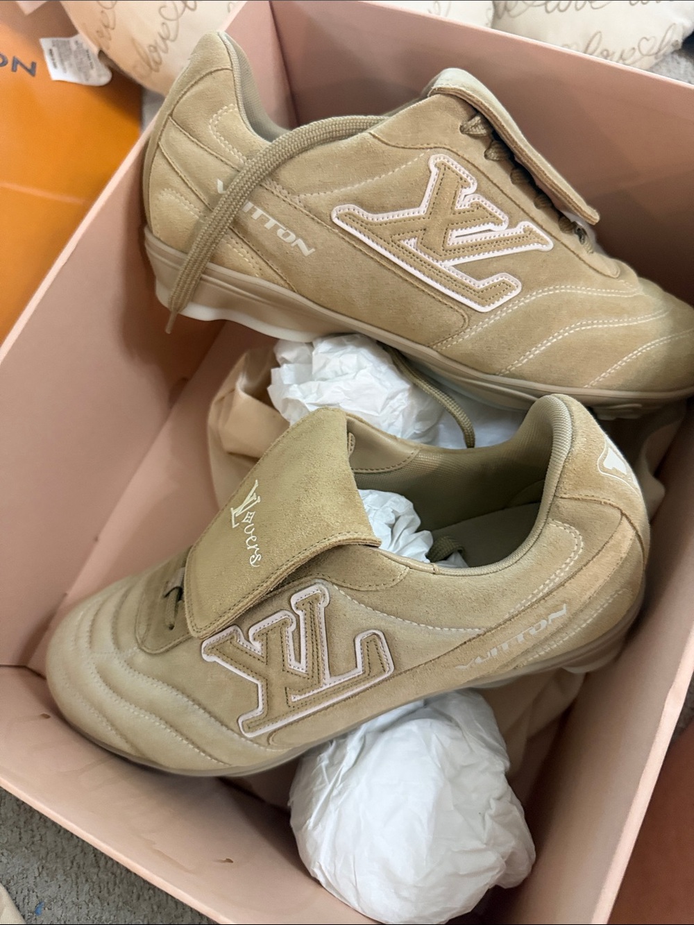 Louis Vuitton Tan Suede LV Logo Cleat Sneakers